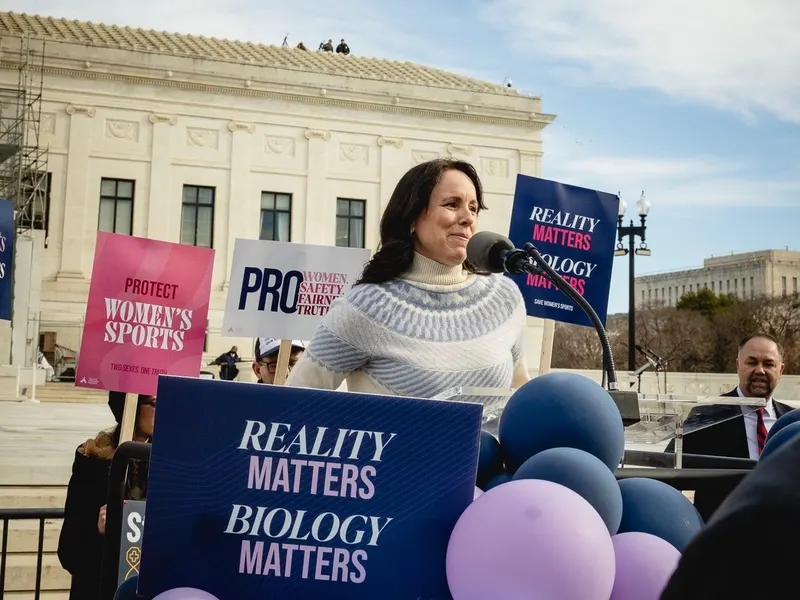 Kim Jones speaks at a rally outside the U.S. Supreme Court
